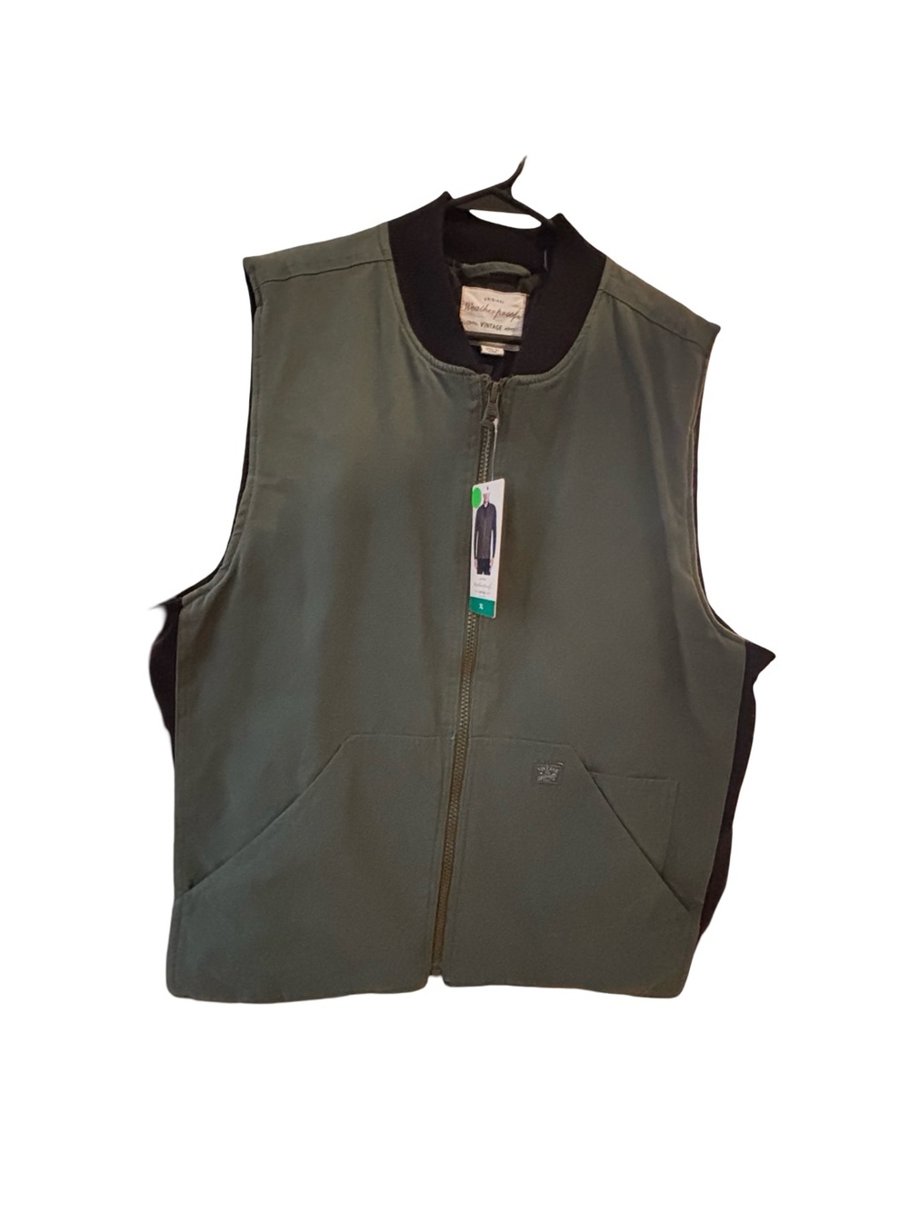 Weatherproof Men's Olive Green Zip Front Gorpcore Canvas Vest with Black Trim XL